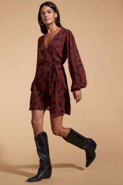 Ginger Mini Wrap-Dress in Abstract Dot on Rust