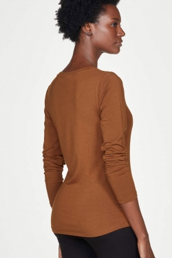 Essential Bamboo Jersey Long Sleeve Top in Toffee Brown