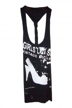 3-Knot Girls Love Shoes Print Top in Black