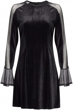 Mesh Sleeve Stretch Velvet dress black