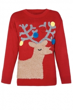 Christmas Pom-Pom Reindeer Sweater