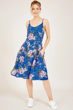 Peonies Blue Georgette Sun-Dress