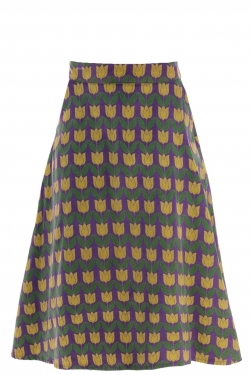 Moa Tulip Print Corduroy Skirt in Olive Purple