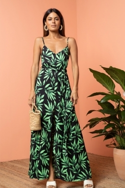 Sookie Slip Dress in Tropic Green on Black