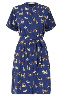 Dog Print Recycled A-line Shirt-Dress in Navy