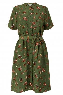 Woodland Recycled A-line Shirt-Dress in Olive Green