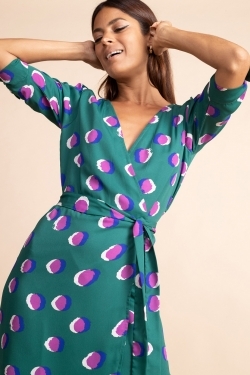 Olivera Midi Wrap-Dress in Purple Polka Dot