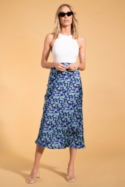 Renzo Midi Skirt in Blue 50s Floral