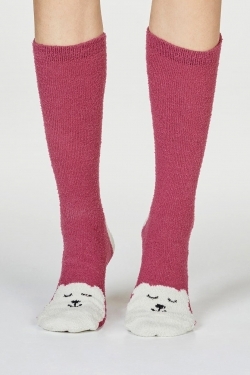 Ella Fuzzy Christmas Pudding Socks in Claret Red