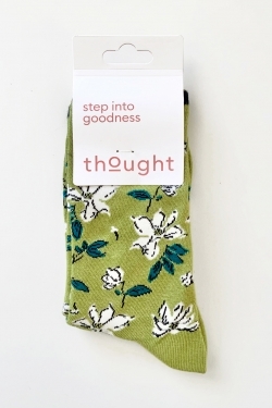 Sketchy Floral Bamboo Organic Cotton Socks in Pea Green