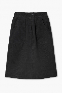 Poppie Organic Cotton Corduroy Straight Skirt in Black