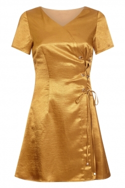 Satin Tie-Side Dress in Antique Gold