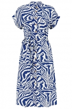 Zebra Print Midi Shirt-Dress in Blue