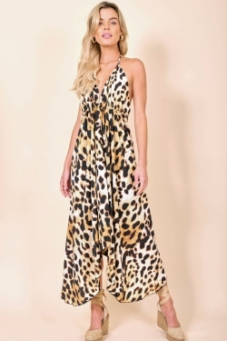 Boho Long Dress in Natural Leopard