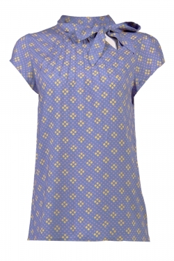 Anna Polka Clusters Viscose Tie-Neck Blouse in Colony Blue