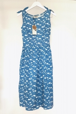 Cloud Print Cotton Sun-Dress in Blue