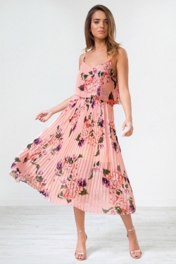 Floral Print Cami Midi Dress in Pink