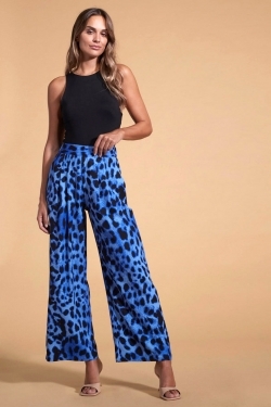 Joey Palazzo Trousers in Bright Blue Leopard