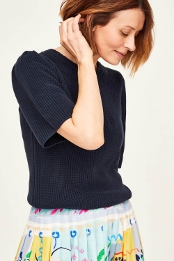 Perfect Organic Cotton Knit T-Shirt in Navy
