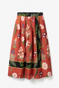 Chandra Tencel™ Floral Midi Skirt in Rust Red