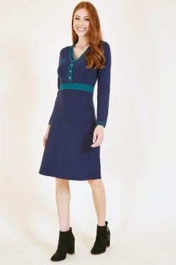 Navy Button Detail Knitted Dress