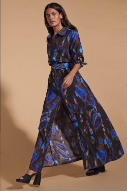 Dove Dress in Camo Abstract Blue on Black