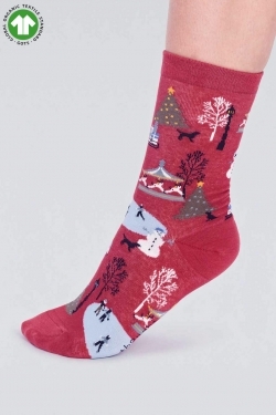 Gloria GOTS Organic Cotton Christmas Socks in Brick Red