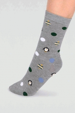 Neva Penguins Bamboo Organic Cotton Socks in Grey Marle